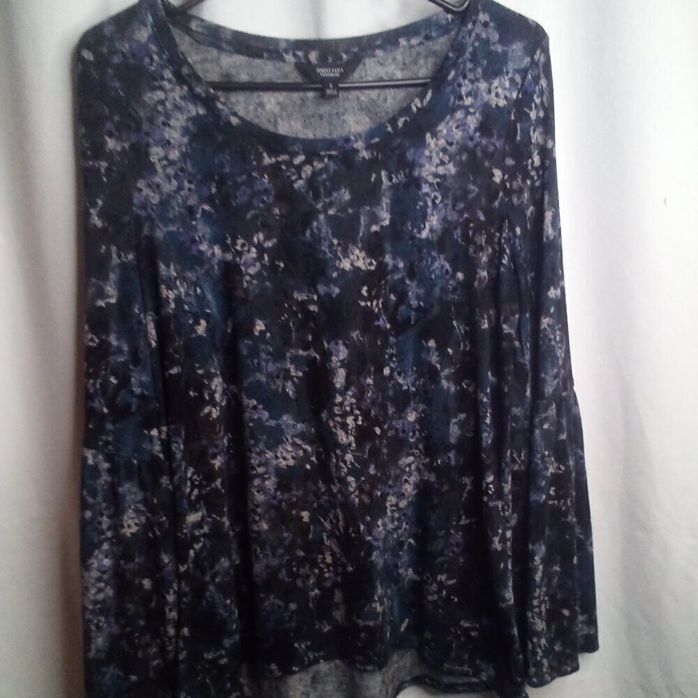 Simply Vera Vera Wang Blouse S Women Long Bell Sleeve Pattern Black Blue